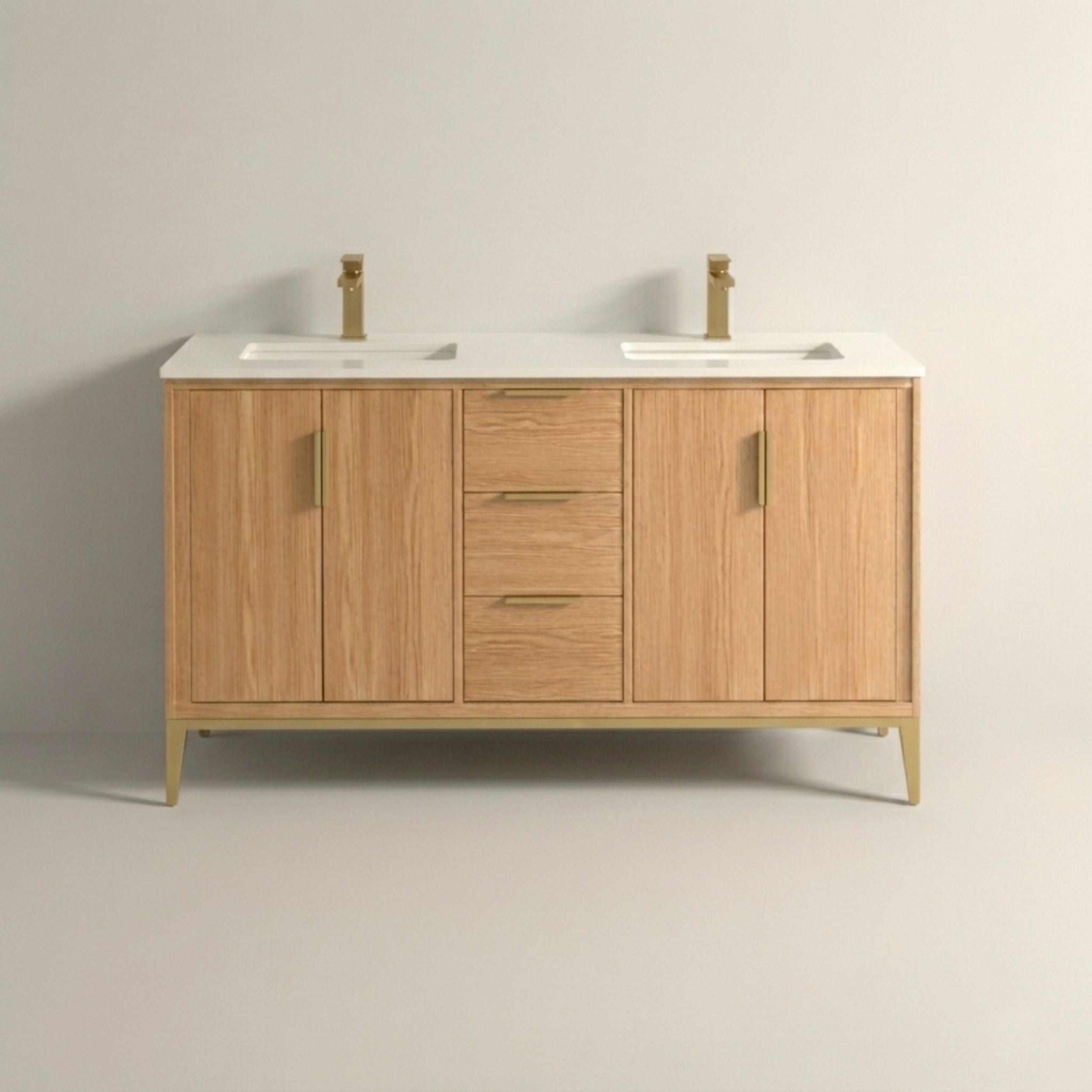 Divani 60" Solid Wood Freestanding Bathroom Vanity with Quartz Countertop