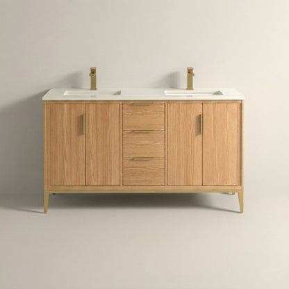 Divani 60" Solid Wood Freestanding Bathroom Vanity with Quartz Countertop