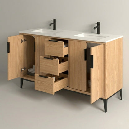 Divani 60" Solid Wood Freestanding Bathroom Vanity with Quartz Countertop