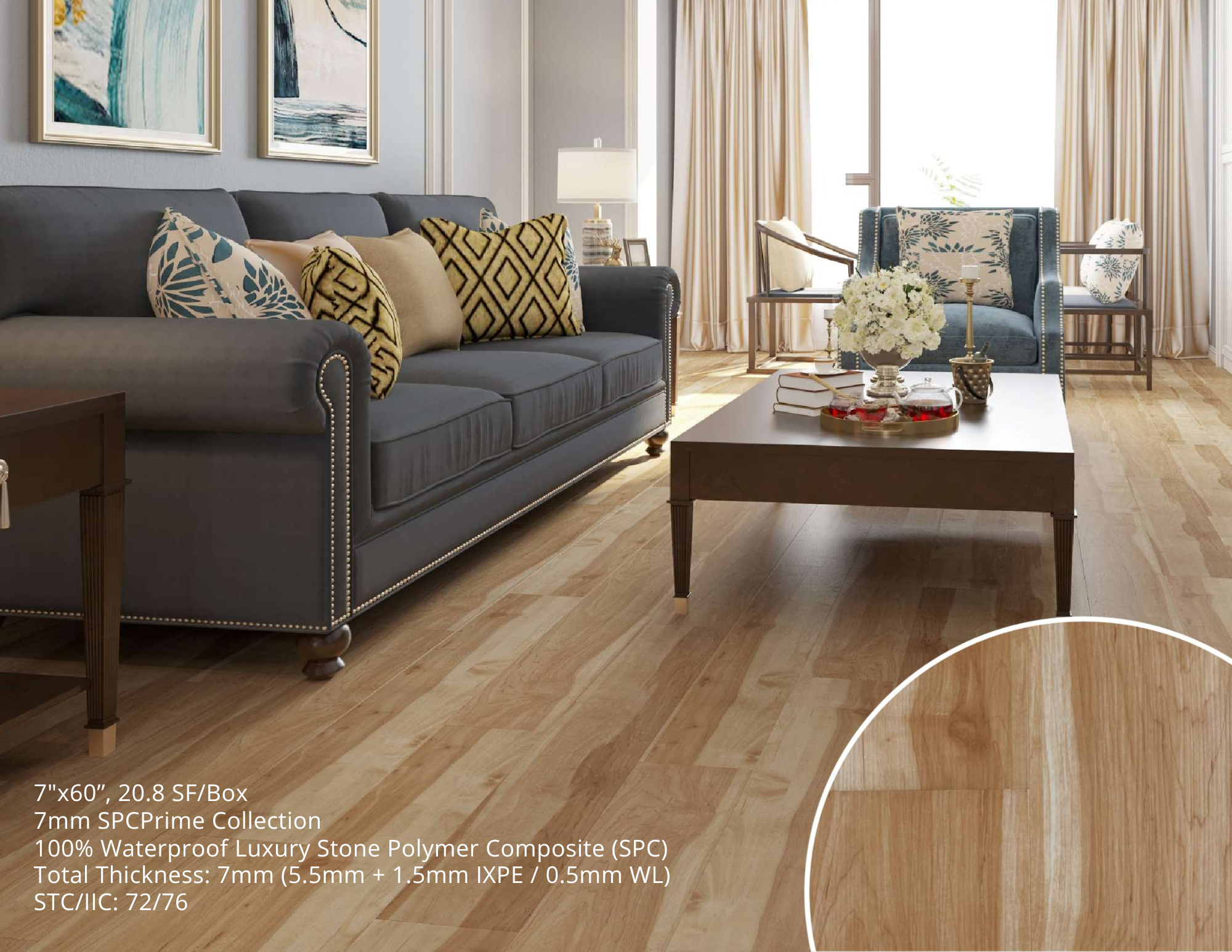 7mm SPC Vinyl Flooring Sugar Maple