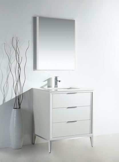 Divani 30" Solid Wood Freestanding Bathroom Vanity with Quartz Countertop
