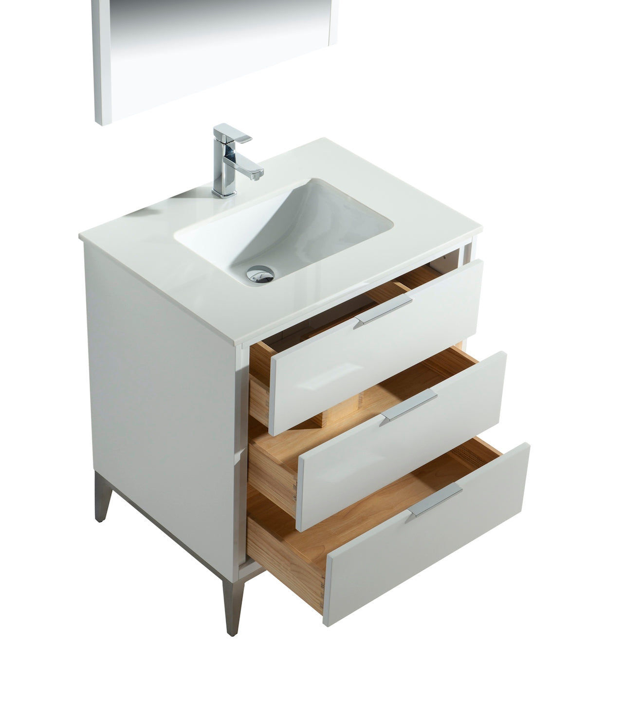 Divani 30" Solid Wood Freestanding Bathroom Vanity with Quartz Countertop