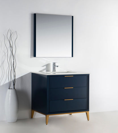 Divani 36" Solid Wood Freestanding Bathroom Vanity with Quartz Countertop