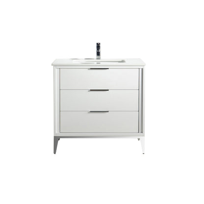Divani 36" Solid Wood Freestanding Bathroom Vanity with Quartz Countertop