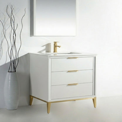 Divani 36" Solid Wood Freestanding Bathroom Vanity with Quartz Countertop