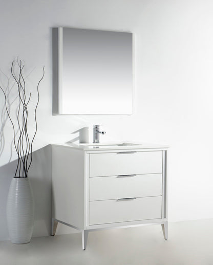 Divani 36" Solid Wood Freestanding Bathroom Vanity with Quartz Countertop
