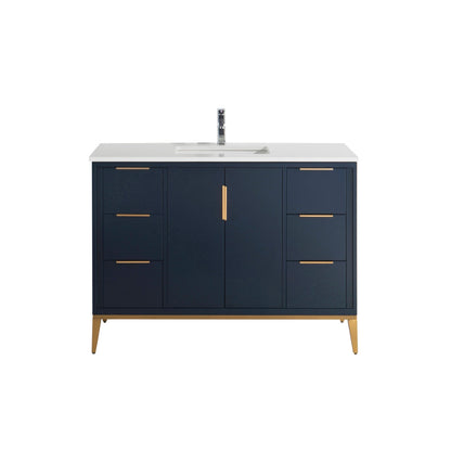 Divani 48" Solid Wood Freestanding Bathroom Vanity with Quartz Countertop