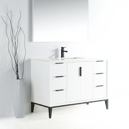 Divani 48" Solid Wood Freestanding Bathroom Vanity with Quartz Countertop