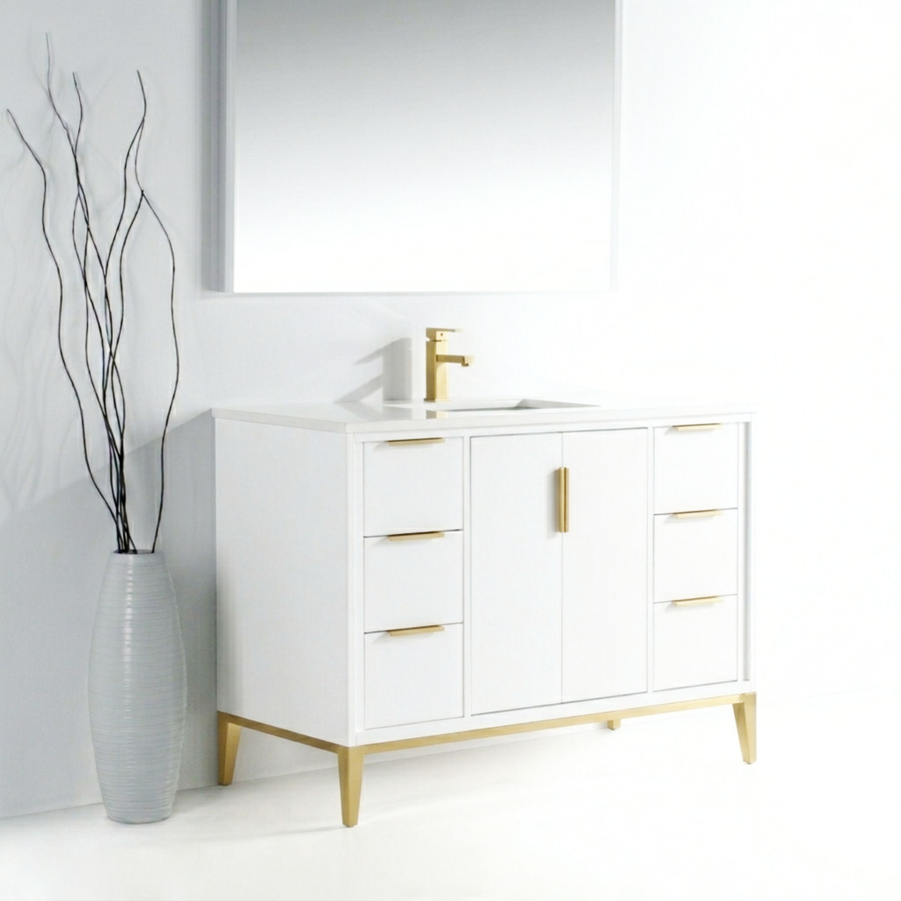 Divani 48" Solid Wood Freestanding Bathroom Vanity with Quartz Countertop