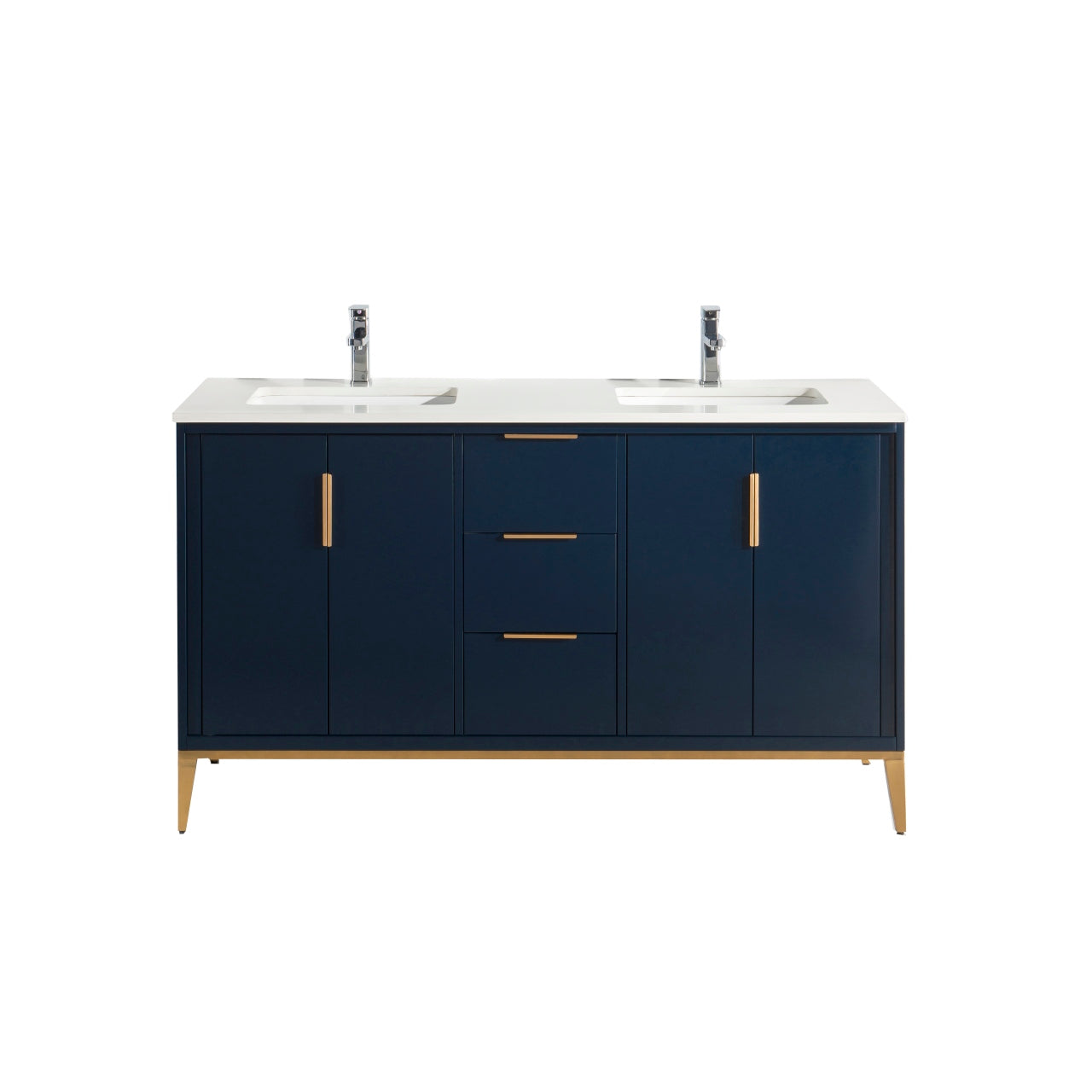 Divani 60" Solid Wood Freestanding Bathroom Vanity with Quartz Countertop