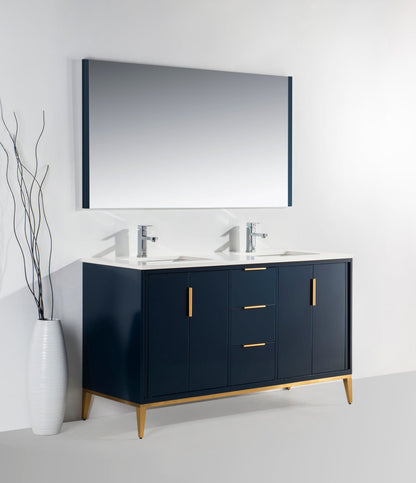 Divani 60" Solid Wood Freestanding Bathroom Vanity with Quartz Countertop