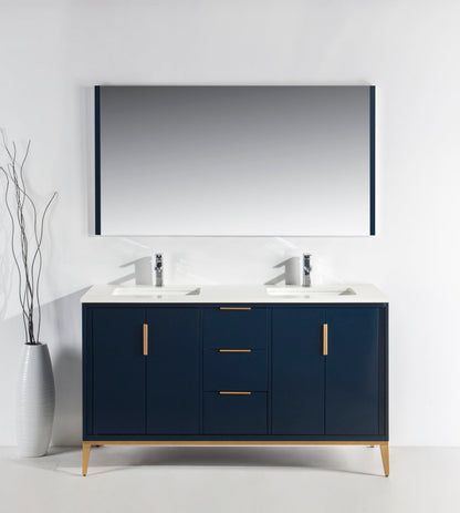 Divani 60" Solid Wood Freestanding Bathroom Vanity with Quartz Countertop