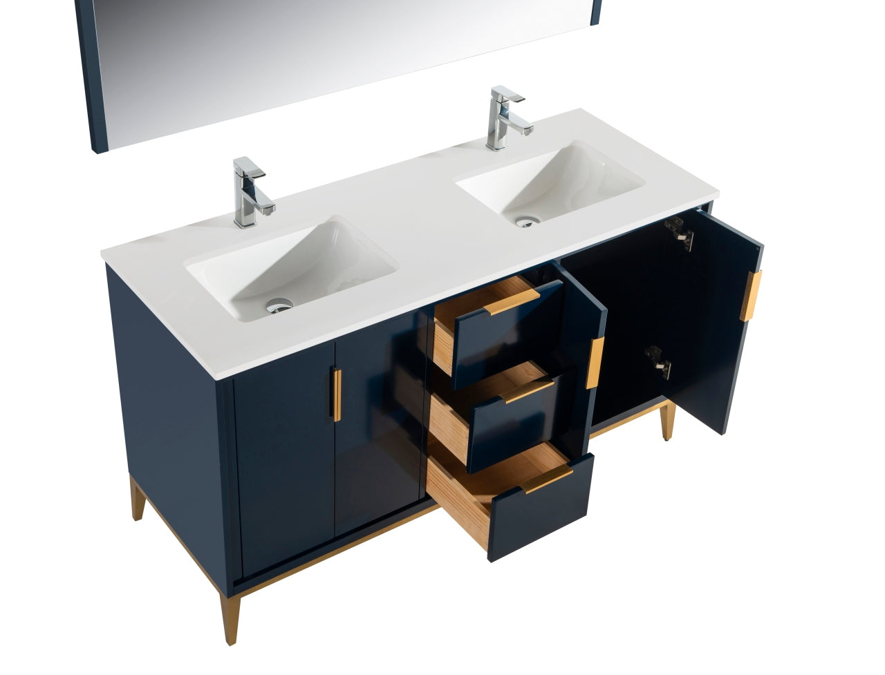Divani 60" Solid Wood Freestanding Bathroom Vanity with Quartz Countertop