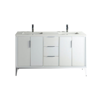 Divani 60" Solid Wood Freestanding Bathroom Vanity with Quartz Countertop