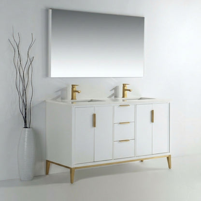 Divani 60" Solid Wood Freestanding Bathroom Vanity with Quartz Countertop