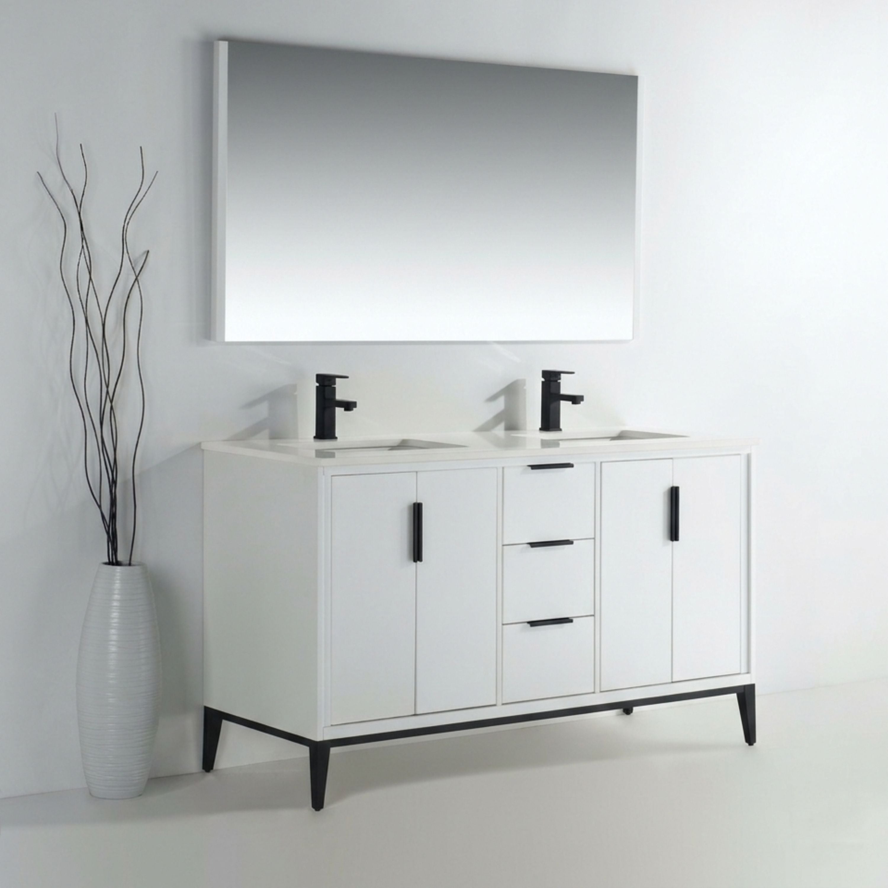Divani 60" Solid Wood Freestanding Bathroom Vanity with Quartz Countertop