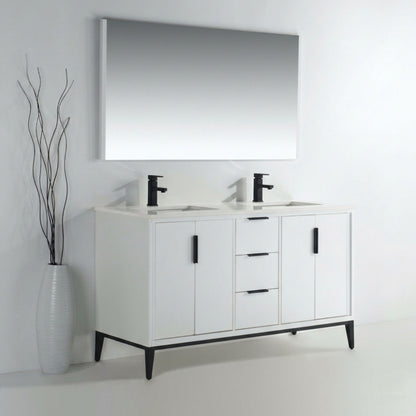 Divani 60" Solid Wood Freestanding Bathroom Vanity with Quartz Countertop