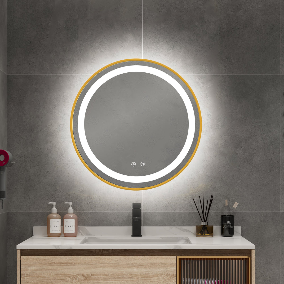 28 x 28 in Roundy Framed Front Lit LED Bathroom Mirror - manufacturer photo