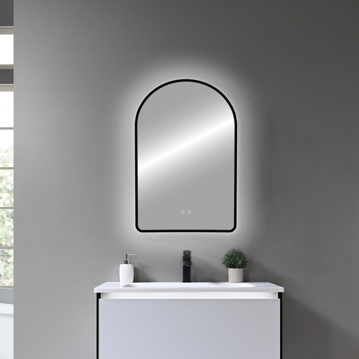 24 x 36 in Arch Framed Backlit LED Bathroom Mirror - manufacturer photo