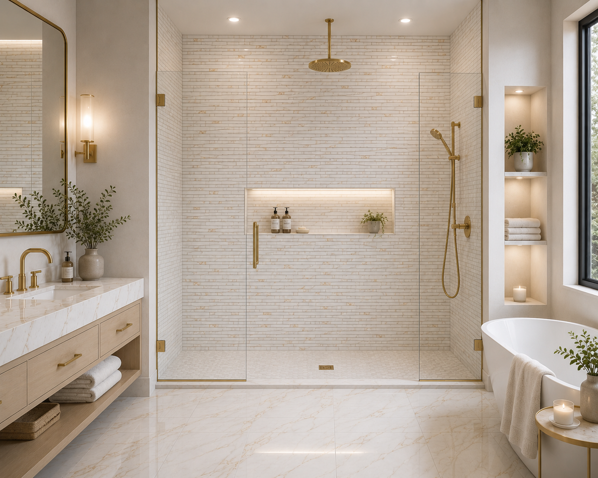 Mellow Gold Glossy Linear Strip Porcelain Mosaic Tile