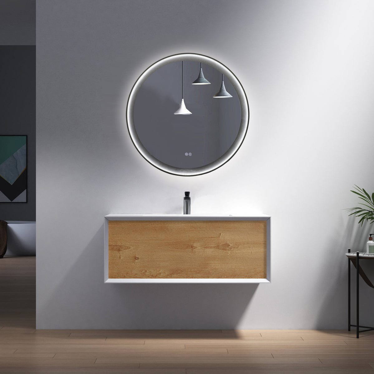 32 Inch Wall Mount Bathroom Vanity with Sink, Wood - manufacturer photo
