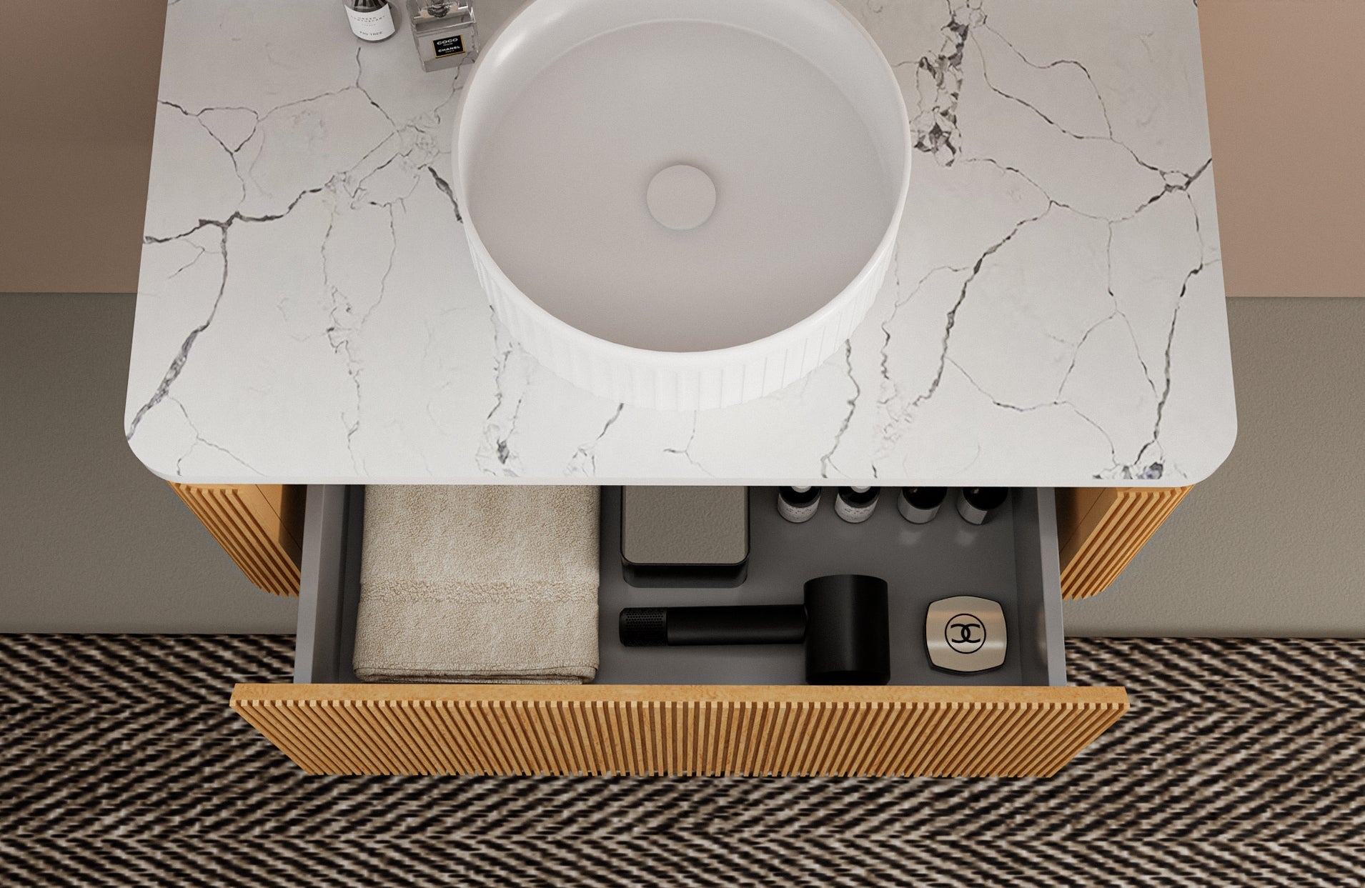 Athens 36” Single Sink Modern Fluted Wall Mount Bathroom Vanity