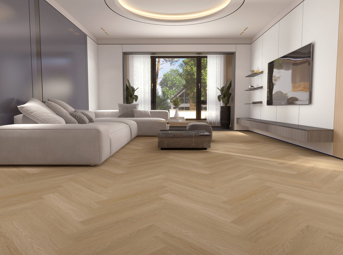 Woden H03 Honey Oak — Vinyl Herringbone Collection Vinyl Flooring — room scene