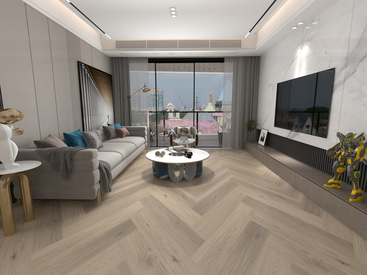 Woden H02 Seaside Motel — Vinyl Herringbone Collection Vinyl Flooring — room scene