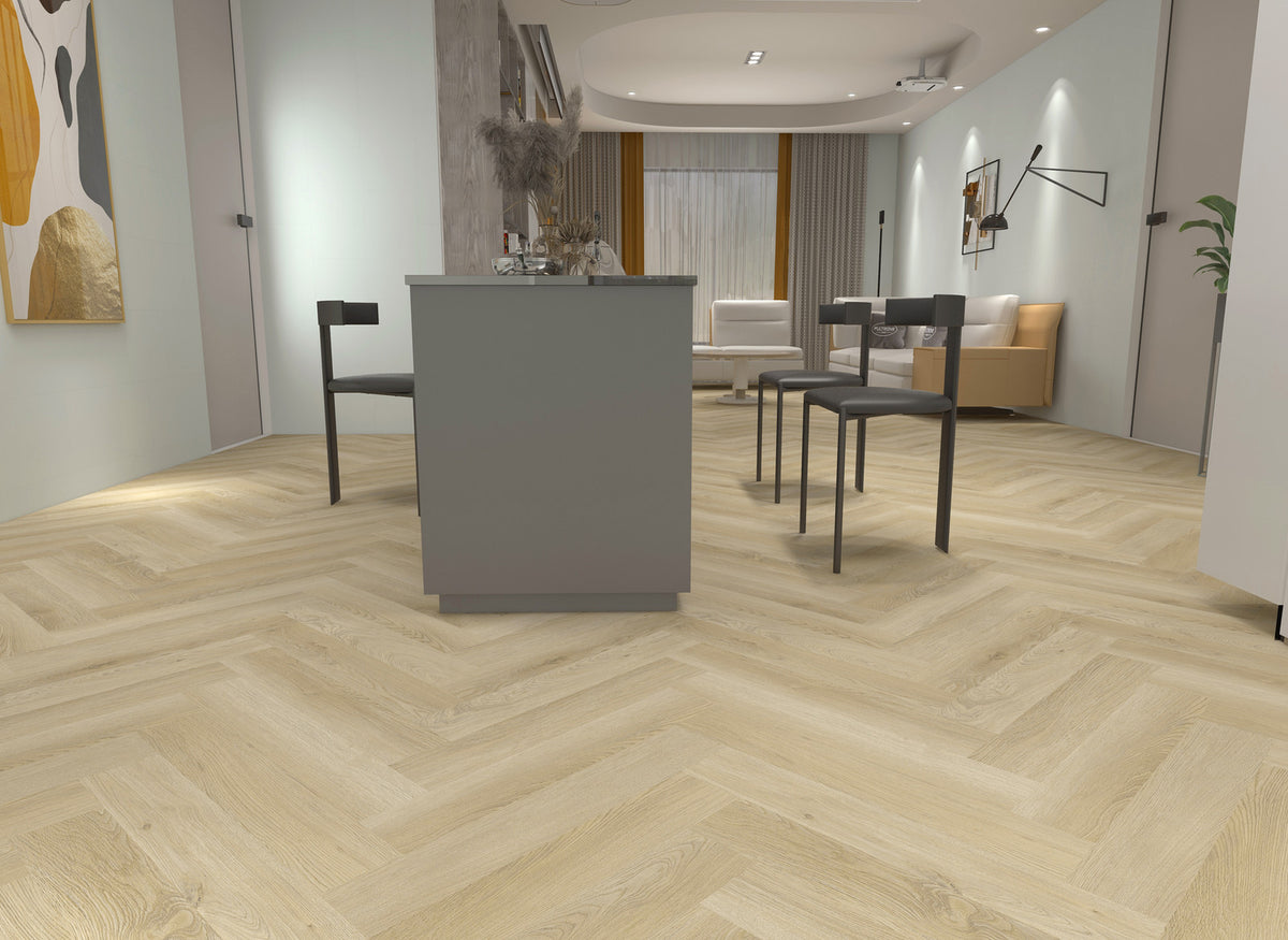 Woden H04 Light Champagne — Vinyl Herringbone Collection Vinyl Flooring — room scene