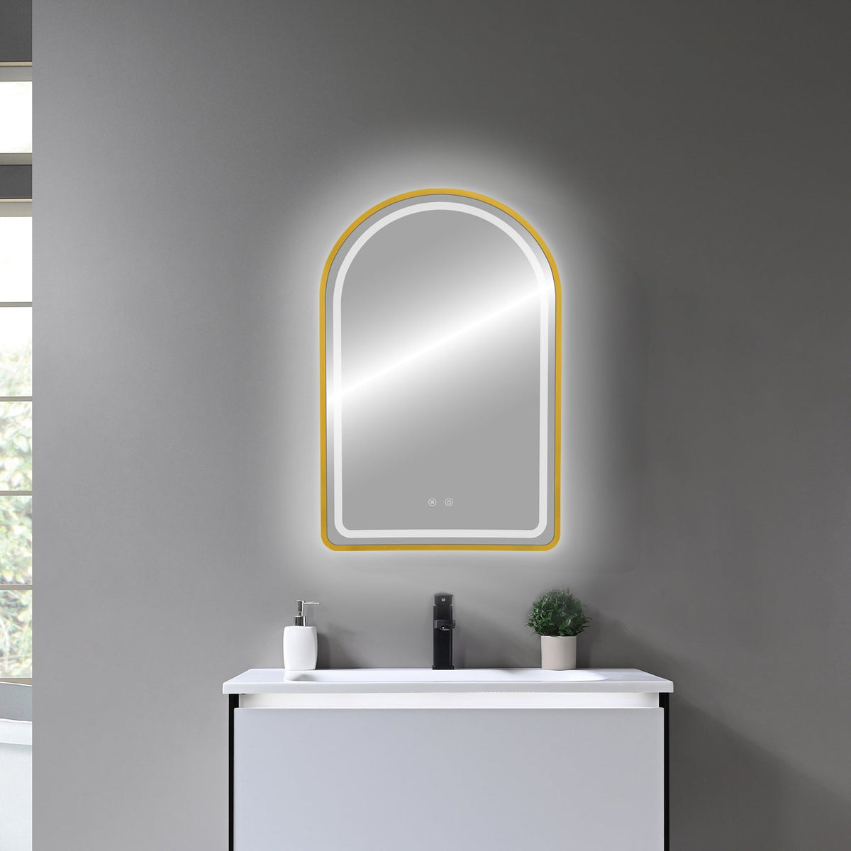 Kodaen 24 x 36 in Arch Framed Front-Lit LED Bathroom Mirror