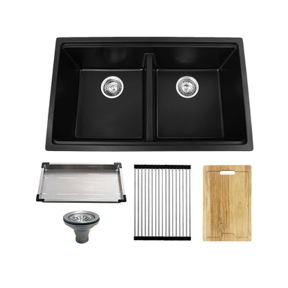 Kodaen 32-Inch Double-Bowl Quartz Composite Workstation Kitchen Sink