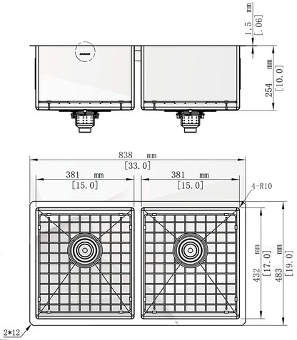 Kodaen 33-Inch Mission Double-Bowl Undermount Kitchen Sink