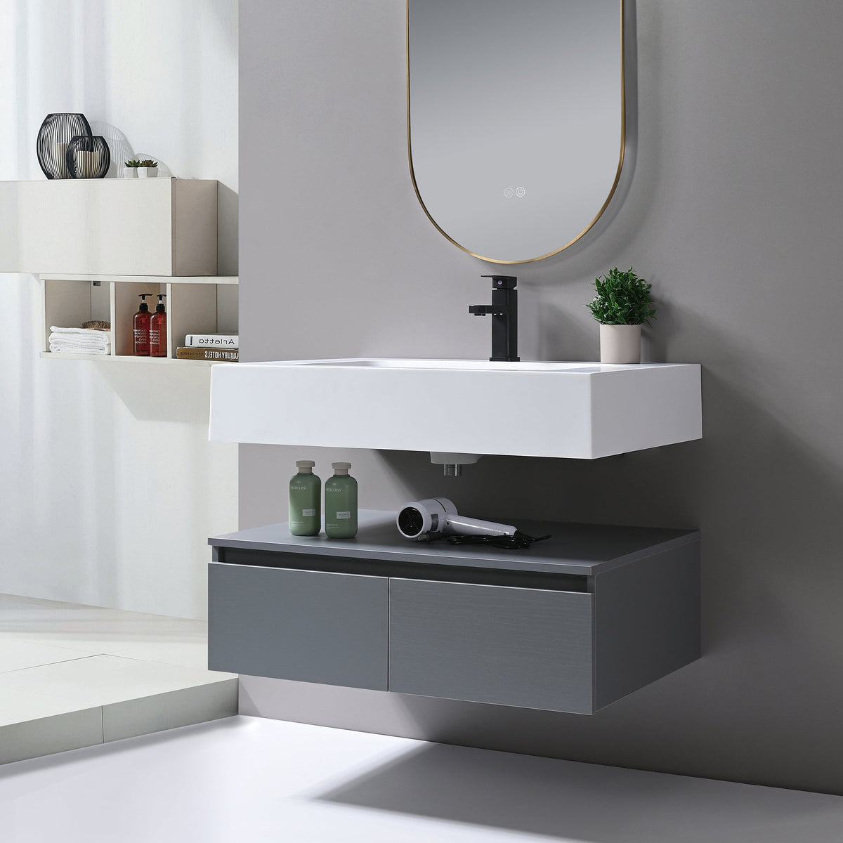 Kodaen Avenir 32-Inch Wall-Mount Bathroom Vanity with Sink — French Grey