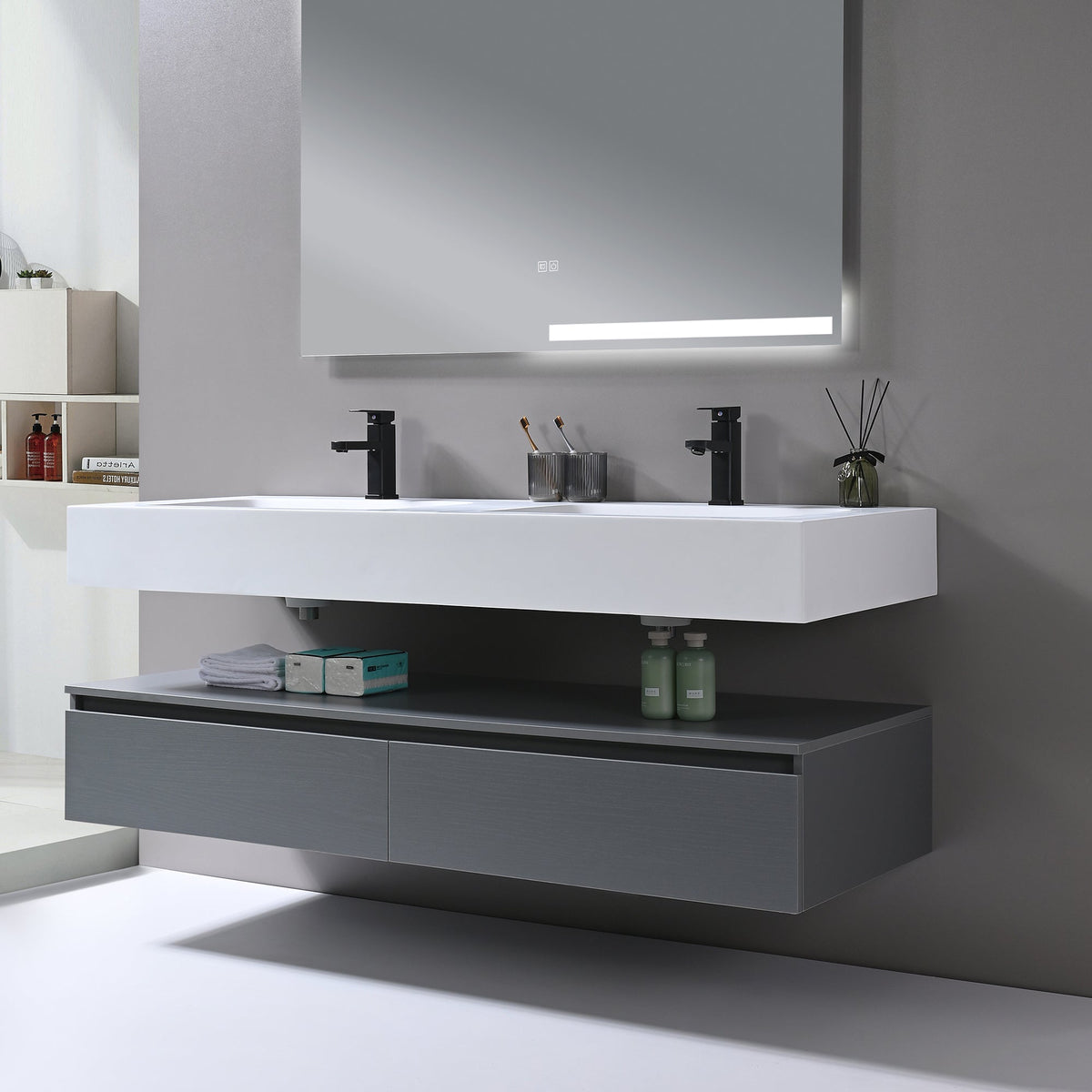 Kodaen Avenir 59-Inch Wall-Mount Bathroom Vanity with Sink — French Grey
