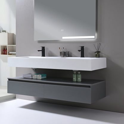 Kodaen Avenir 59-Inch Wall-Mount Bathroom Vanity with Sink — French Grey