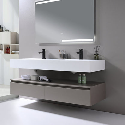Kodaen Avenir 59-Inch Wall-Mount Bathroom Vanity with Sink — Light Brown