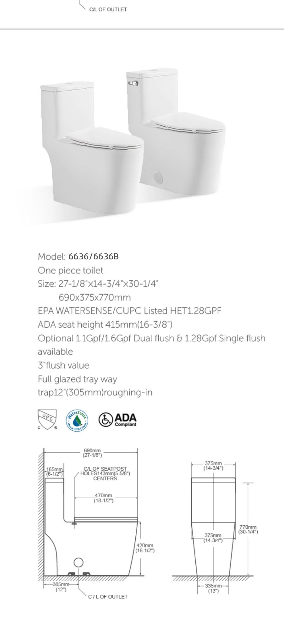 Kodaen Elongated One-Piece Toilet