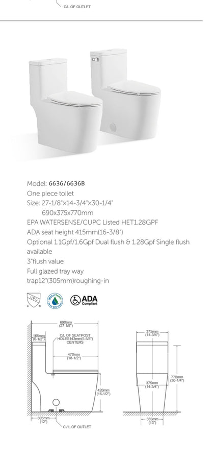 Kodaen Elongated One-Piece Toilet