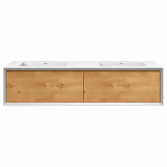 55-Inch Wall-Mount Double-Sink Bathroom Vanity — Wood